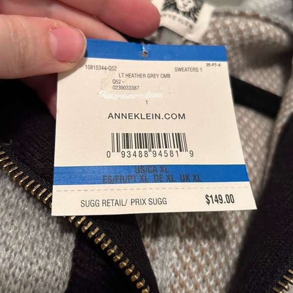 NWT Anne Klein XL Heather Grey Poncho Jacket Zip-Up Heavyweight Sweater Hoodie - Picture 7 of 15